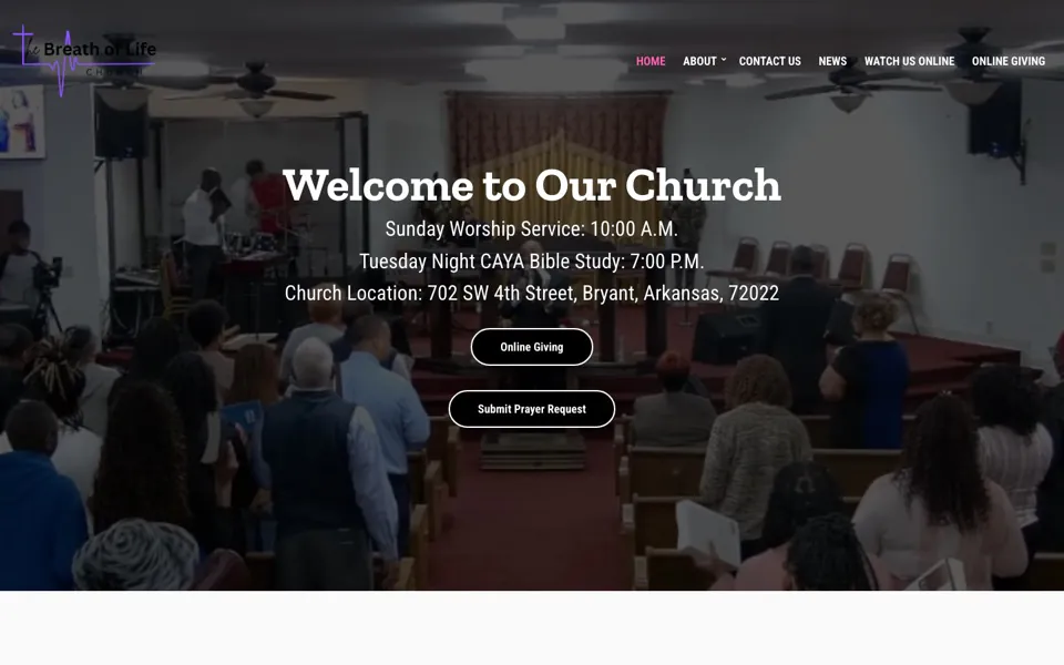 Breath of Life Church website homepage
