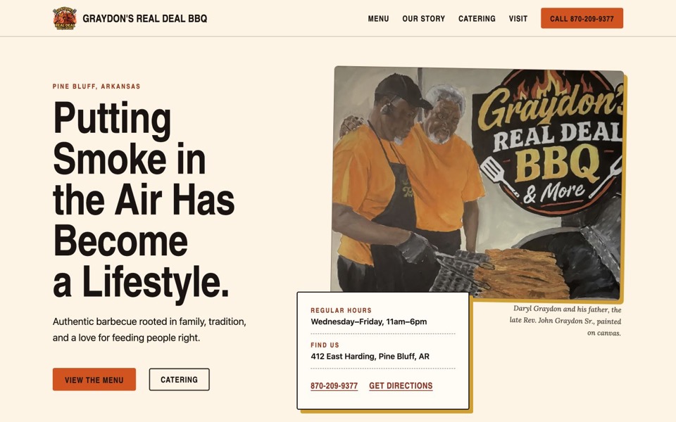 Graydon's Real Deal BBQ website homepage